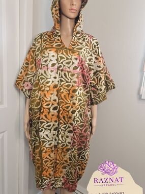 Hooded Multicolor Abstract Print Poncho
